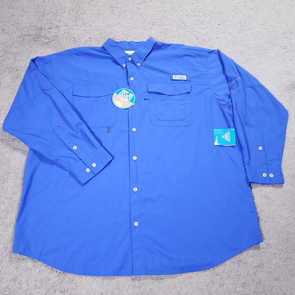 NWT Columbia Shirt Men XXL Blue Distant Water PFG UPF 30 Vented Fishing Long Slv